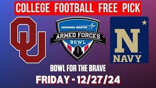 College Football Free Pick - Oklahoma vs Navy - Friday 12/27/24 | Picks And Parlays