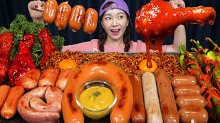 [Mukbang ASMR] Jjajang Ramen with Spicy Chicken Drumstick Grilled Sausages Kielbasa Sausage Ssoyoung