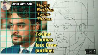 Tovino Thomas Face Outline Drawing Grid method | Happy birthday Tovino | Arun ArtBook