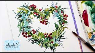 EASY watercolor Christmas Heart wreath/ DIY Christmas Card