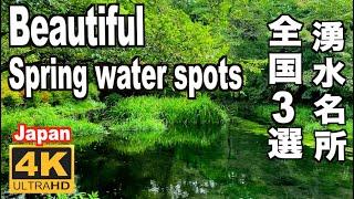 全国湧水名所３選 Spring water spots in Japan 伏流水 わき水 リラックス 安曇野わさび田湧水群 柿田川公園 雲場池 癒しの水 Healing sound natural