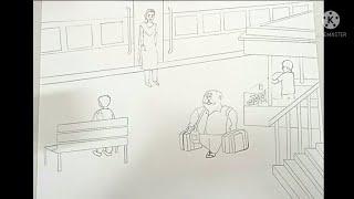 How to draw Station | Drawing | Easy drawing | pencil drawing of  station | Railway station drawing