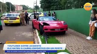 Youtuber de Londrina bate carro esportivo em um poste