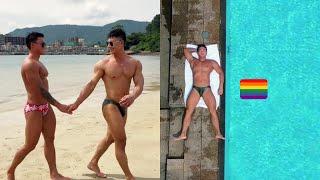 Two muscular young men take you to experience China's swimming beaches! ️‍