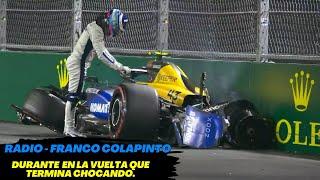 Radio Franco Colapinto, en la Vuelta que termina Chocando contra el muro. F1 radio