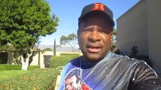 Kevin Grace reports outside of the crypt of Nat King Cole in Glendale, CA