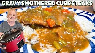 GRAVY SMOTHERED CUBE STEAKS IN SLOW COOKER