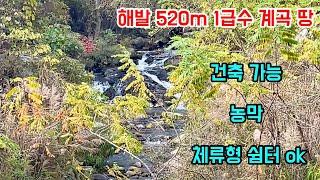 No 201 해발 고도 520m 1급수 청정 계곡 땅 건축 가능 농막 체류형 쉼터 ok