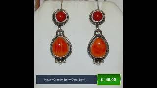 Navajo Orange Spiny Coral Earrings M. James