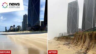 Massive swells erode 2-metre cliffs off iconic Gold Coast beach