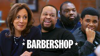 Kamala Harris Visits a Barbershop in Philadelphia