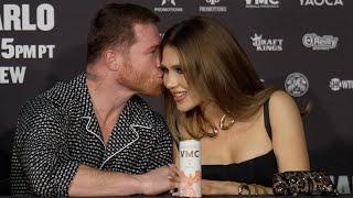 CANELO BESA A SU ESPOSA FERNANDA MIENTRAS ELLA LE MASAJEA LA MANO DESPUES DE GANARLE A CHARLO