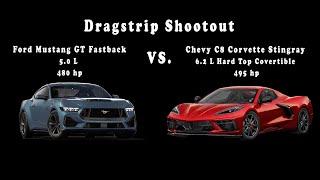 Mustang GT Fastback vs C8 Corvette Stingray in a 1/4 mile drag race shootout