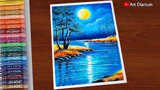 Moonlight Oil Pastel Drawing | Step-by-Step Tutorial for Beginners