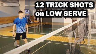 Badminton - 12 DOUBLE TRICK SHOTS on LOW SERVE