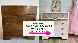 Vintage Chest of Drawers Makeover With PINK! | Drawer Stencil | Sweetest Makeover EVER!  #shorts