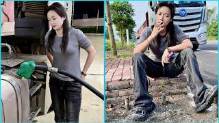 Cargo transportation journey. Super cool and beautiful female driver Trieu Dai Dinh