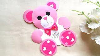 Easy Teddy Bear with paper craft/ Teddy Bear Birthday card tutorial/ Handmade Greeting card easy