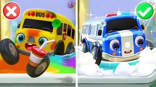 My Bus Won't Take a Bath | Educational Cartoons for Kids | Police Bath Song | Nursery Rhymes & Kids