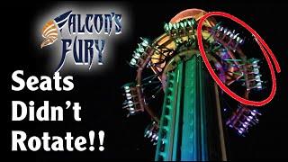 Falcon's Fury Dropped Without Tilting! RARE Ride Cycle! Coaster Vlog #318