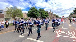 Edinburgh Academy Pipe Band playing Glendaruel Highlanders on march during 2024 Linlithgow Marches