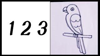 How to draw a Parrot for kids/Easy number drawing from 1 2 3/parrot drawing simple way.