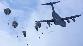 US Army Paratroopers Jump from a C-17 Globemaster III Aircraft @Defxofficials