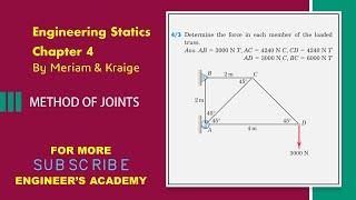 4-3 | Engineering Statics | Method of joints | Chapter 4 | Engineers Academy