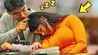 Cute Girl Sleeping on Strangers in the College Library! (MUST WATCH)