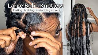 Large Boho Knotless Braids Tutorial | BEGINNER | Parting,Braiding & How To Feed In The Hair | JusBTV