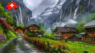 Switzerland's Most Beautiful Places on a Rainy Day  Wengen, Lauterbrunnen. Walking in the Rain 4K