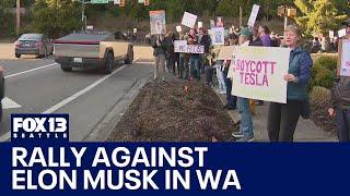 Protesters rally against Elon Musk in Redmond | FOX 13 Seattle