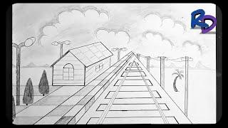 How To Draw Railway Station Step by Step | Railway Station Drawing Video |  Rajasthani Drawing