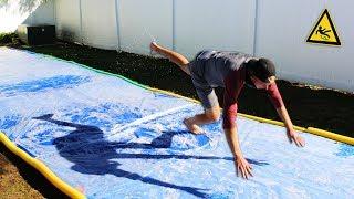 DONT Slip on the Slippery Platform!! (GIANT SLIP N' SLIDE CHALLENGE)