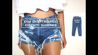 DIY [Refashion] High Waist Distressed Denim Shorts