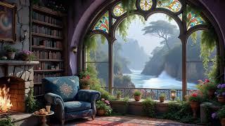 Elegant Library Ambience  Cozy Rain & Stormy Fjord Sounds for Relaxation & Meditation
