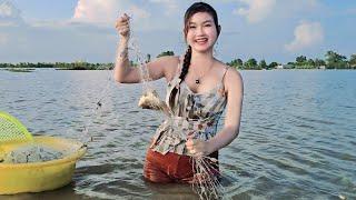 Lưới cá lớn bất ngờ bẫy dính đầy khoan xuồng cuối mùa nước | TNTP T302 - Use net to catch big fish