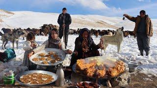 Surviving in the Highest Mountain of Afghanistan -63°C | Shepherd Mother Cooking Cow Ribs Recipe