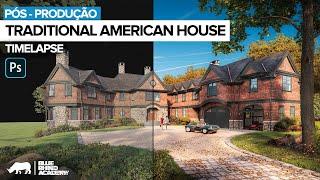 Photoshop - Pós-produção Traditional American House - Archviz #06