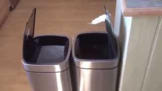 Dad laughing at talking robot bins