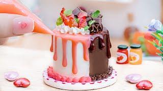 Amazing Drip Cake | Satisfying Half Chocolate & Half Strawberry Cake Decorate  Miniature Cake Idea