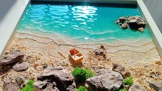 "Create a Stunning Ocean and Rocky Beach Resin Art | Step-by-Step Tutorial resin ocean art"