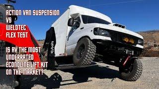 Weldtec Vs Action Van Suspension wheel travel flex test | 2wd Ford Econoline lift kit comparison