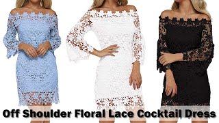 Dorimis Women's Off Shoulder Floral Lace Vintage Bodycon Midi Party Cocktail Dress #LaceDress