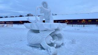 AMAZING SNOW SCULPTURES IN DOWNTOWN ANCHORAGE