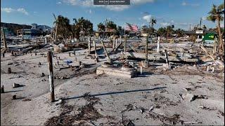 Hurricane Ian- Ft. Myers Beach Florida-  Tsunami like power of storm surge from drone - 4k