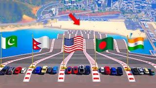 GTA 5: India Pakistan Bangladesh Nepal USA Cars JUMP Challenge