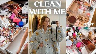 CLEAN & DECLUTTER WITH ME | organising my ENTIRE makeup collection 