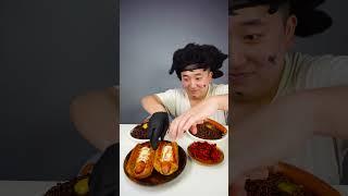 ASMR MUKBANG | black bean noodles and MushroomsKielbasa Sausage eating HUBA #shorts