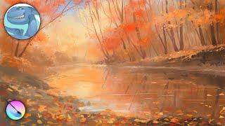 Autumn landscape. Speed painting on single layer in Krita. Drawing process time lapse.